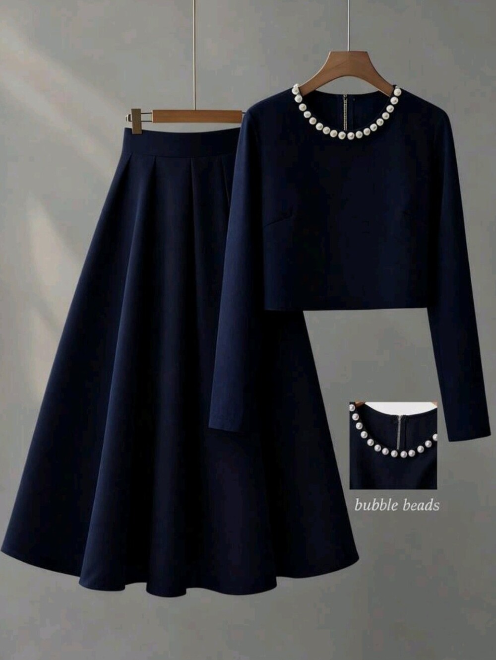 Women's Elegant Commuter Beaded Decor Cropped Top & Skirt Set